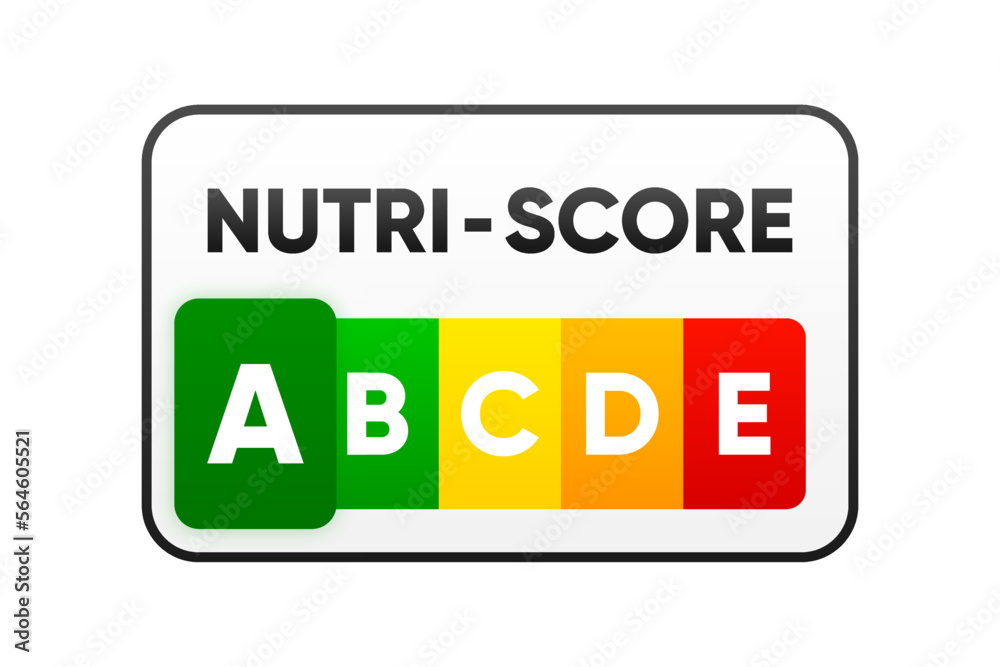 Nutri Score sticker. Nutri Score system sign. Health care symbol logo for packaging. 5-Colour Nutrition Label. Vector illustration. Nutri Score sticker. Nutri Score system sign. Health care symbol logo for packaging. 5-Colour Nutrition Label. Vector illustration.