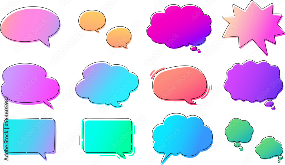 Simple and Pop Hand drawn Gradient Colored Speech Bubbles with Outlines Simple and Pop Hand drawn Gradient Colored Speech Bubbles with Outlines