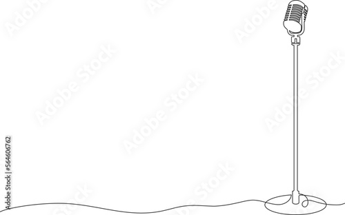 continuous single line drawing of microphone on mic stand, line art vector illustration