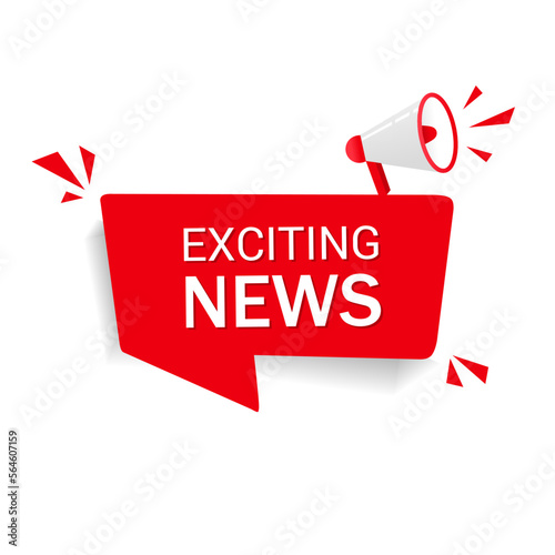 Exciting news banner. Exciting news label with megaphone icon. Modern vector illustration.