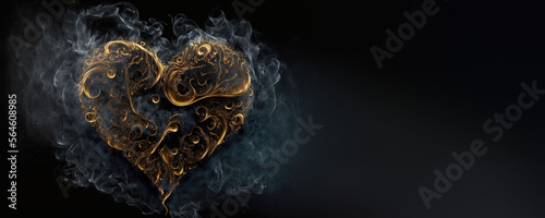 Smokey heart design, card with copy space for Valentines day, romantic February, dark background, generative AI