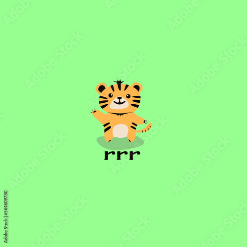 Cartoon tiger cub illustration. Cute kawaii animal character. Hand drawn design for greeting cards, t-shirt print, nursery decor in cartoon style.