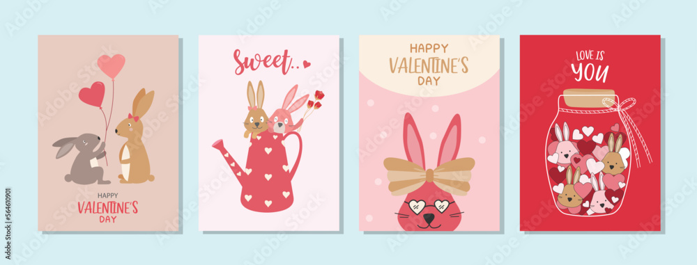 Valentine's day.February 14. Design with cute animal.love, couple, heart, valentine,Vector illustrations.