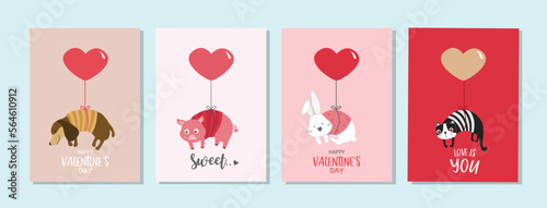 Cute animal with Valentine's day balloon.February 14. Design with cute animal.love, couple, heart, valentine,Vector illustrations.