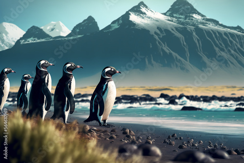 Penguins near the shore