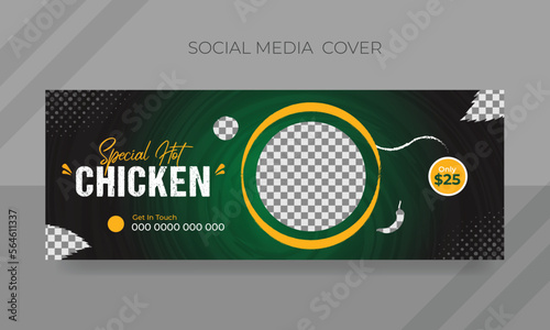 Fresh organic Chicken food menu social media Facebook cover design or web banner template