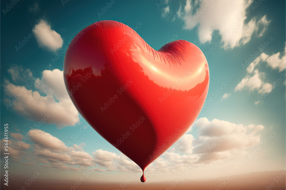 A heart-shapes balloon, rising towards the sky, representing the limitless potential of love - AI Generated