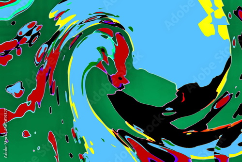 Various color swirling around pictures, drawings, patterns and abstractions as a background. 