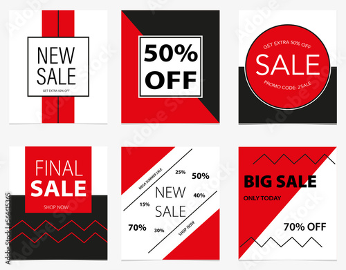 Set of 50% 70% sale banners. Big discounts. Postcards, flyer. Vector graphics in flat style