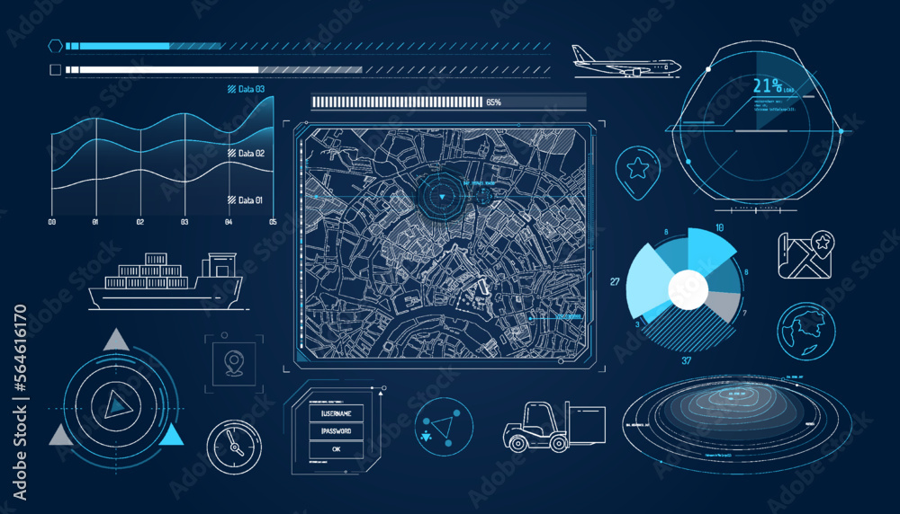 Φωτογραφία Set of infographic elements about geolocation and cargo transportation