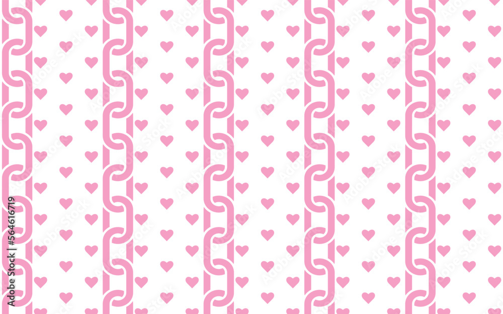 Hearts and Chain Link Seamless Pattern Background - Pink and White Design