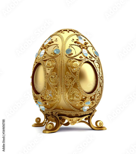 Golden Easter Egg Isolated, Luxury Jewelry Gift, Fantasy Abstract Faberge Imitation, Generative AI Illustration photo