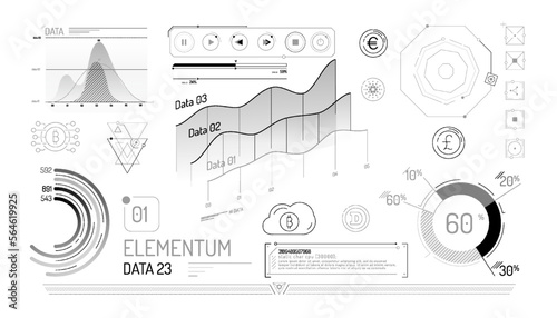 Set of infographic elements about cryptocurrency and financial data management.