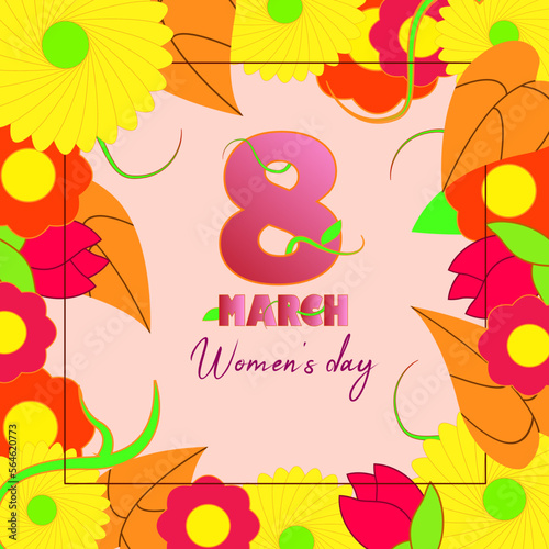 international women day with 8 march and flowers. 2