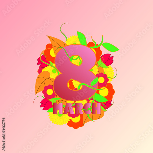 international women day with 8 march and flowers. 1