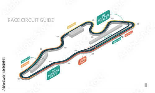 Racing circuit guide in an isometric view. Isometric racing track scheme. Race track.