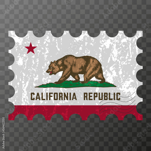Postage stamp with California state grunge flag. Vector illustration.