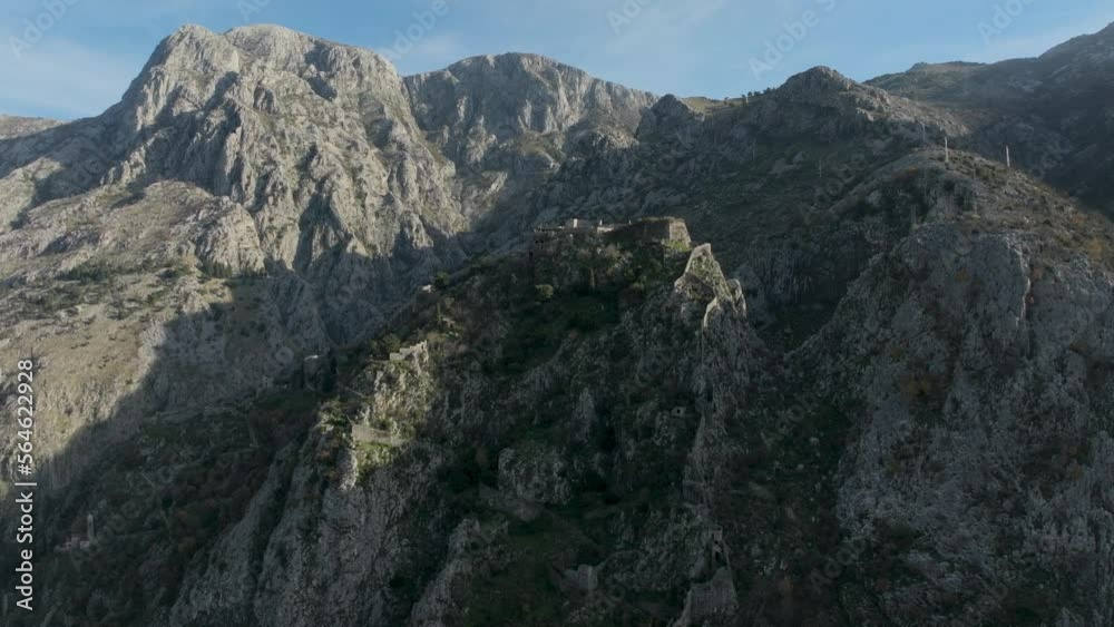 Aerial view mountains and Kotor fortress Aerial view mountains and Kotor fortress
