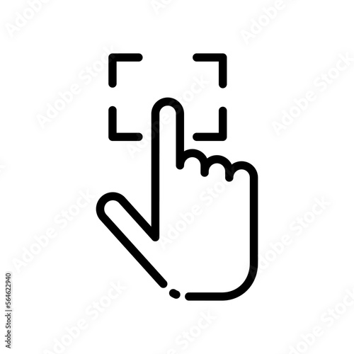 Fingerprint line icon. Hand, scanner, security, access, password, reliability, business, sensor, screen, identification, electronics. Technology concept. Vector black line icon on a white bacground
