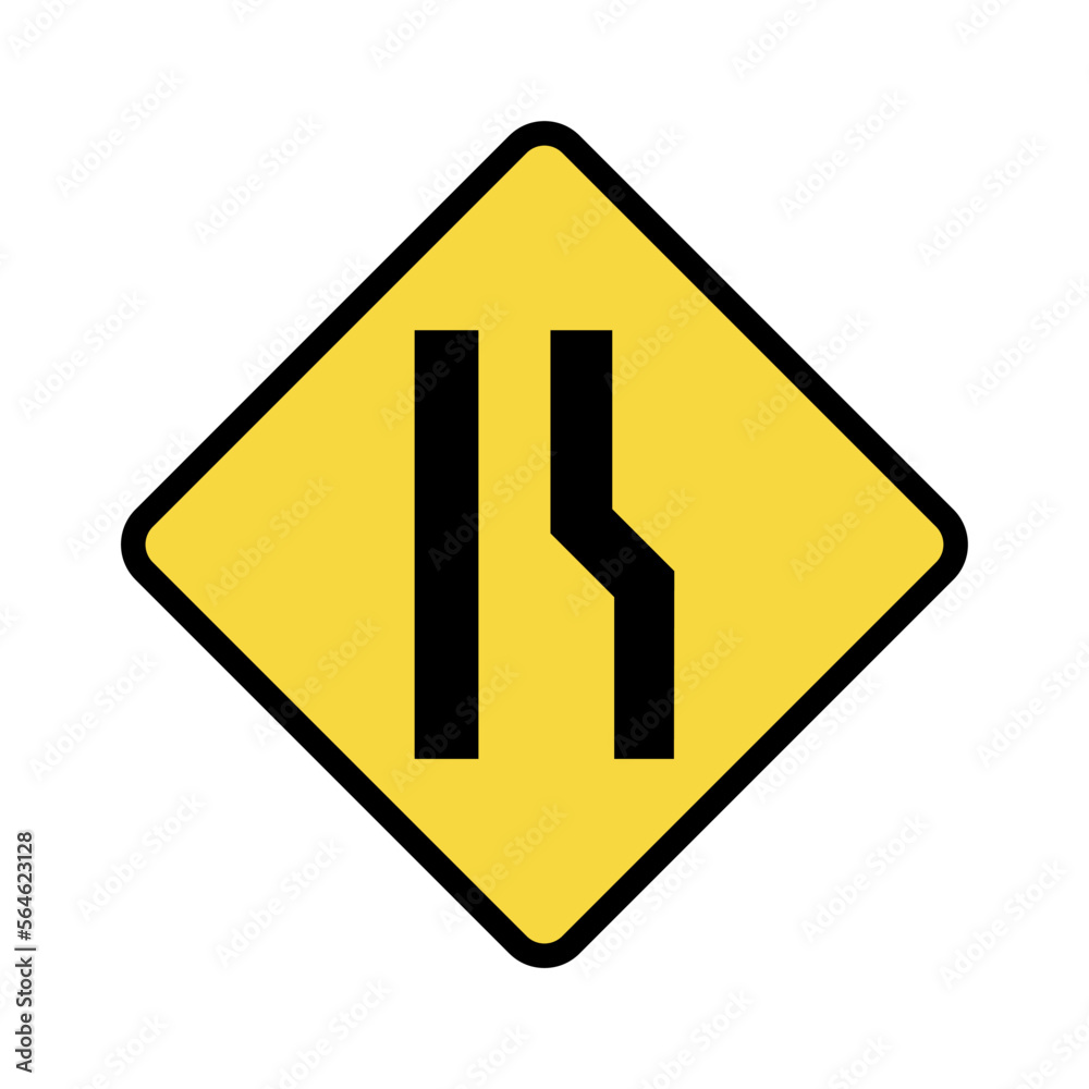 Lane narrowing right signs, Brazilian traffic sign vector illustration. Lane narrowing right signs, Brazilian traffic sign vector illustration.