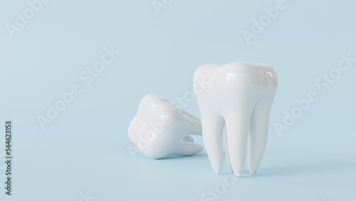 teeth 3d models on blue background.