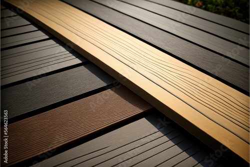 wpc terrace. wood plastic composite decking boards , ai generated photo