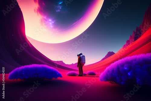 Astronaut on a desolate planet alone in space  spaceman illustration generative AI landscape background