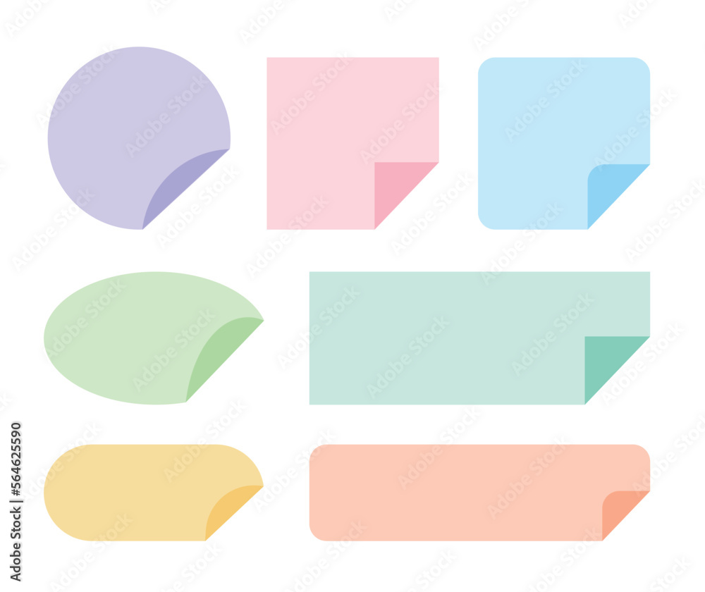 A set of colorful and various shapes of memo pads or stickers for taking notes. Circle, square, rectangle, oval. A set of colorful and various shapes of memo pads or stickers for taking notes. Circle, square, rectangle, oval.
