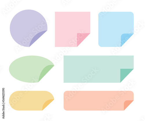 A set of colorful and various shapes of memo pads or stickers for taking notes. Circle, square, rectangle, oval.