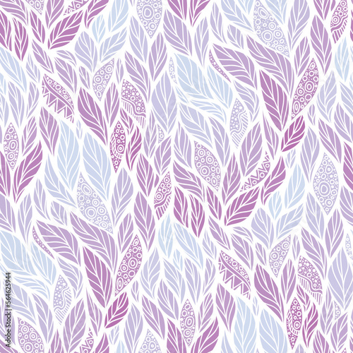 Abstract Seamless Pattern with Floral Motifs. Endless Texture with Hand Drawn Leaves. Nature Inspired Abstract Elements. Fabric Textile, Wrapping Paper, Wallpaper. Vector Contour Illustration