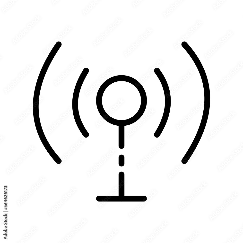 Network tower line icon. Media, network, internet, distributor, coverage area, communication, news, calls, radio waves. Technology concept. Vector black line icon on a white background Network tower line icon. Media, network, internet, distributor, coverage area, communication, news, calls, radio waves. Technology concept. Vector black line icon on a white background