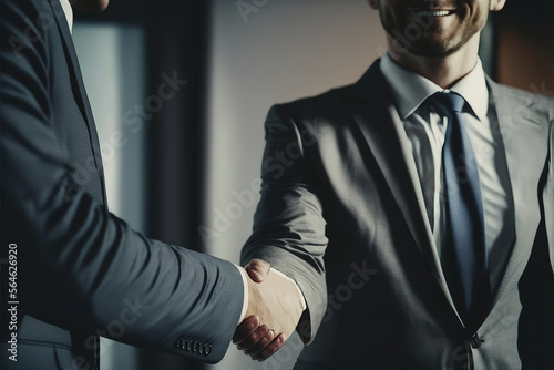 Bussinessmen shaking hands on a good deal. . Illustration generated by AI.