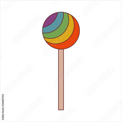 Funky, hipster sticker of lollipop in groovy style