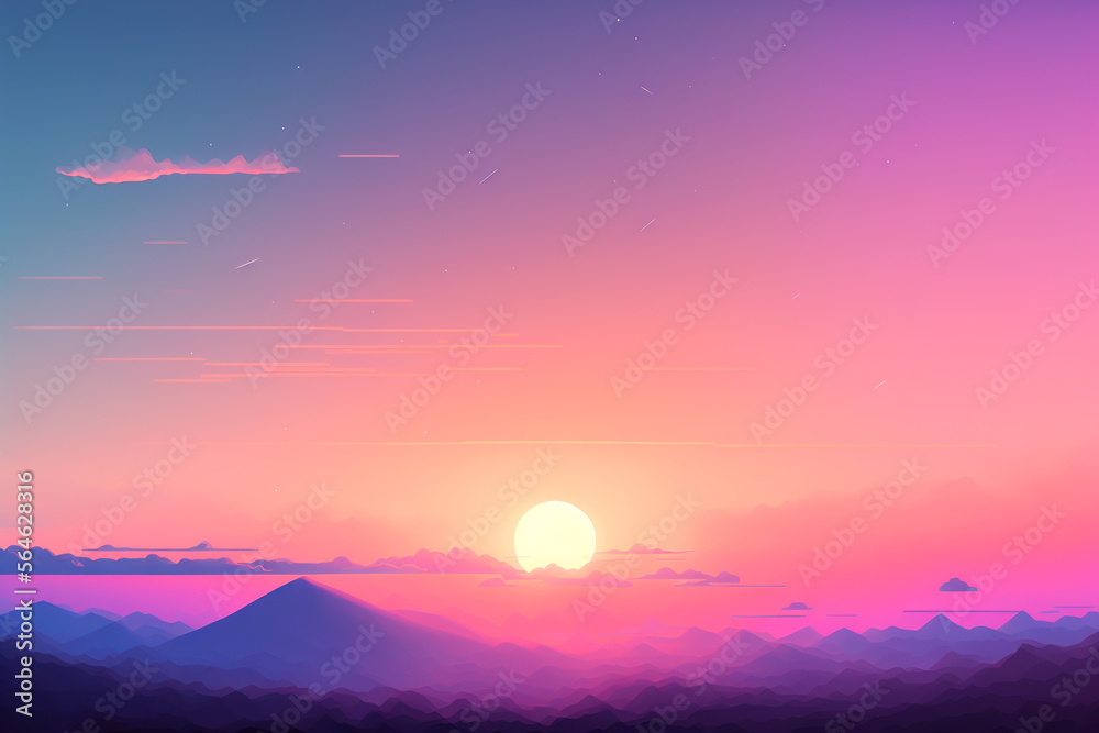 Fototapeta premium Pastel sunset sky and clouds drawing backgroud. Generative AI