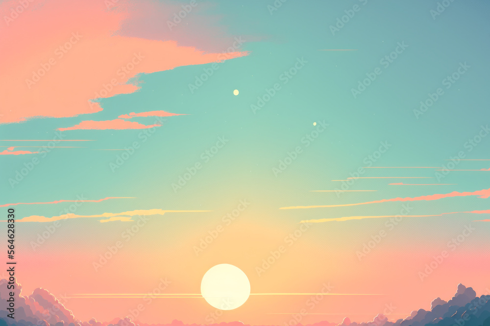 Pastel sunset sky and clouds drawing backgroud. Generative AI