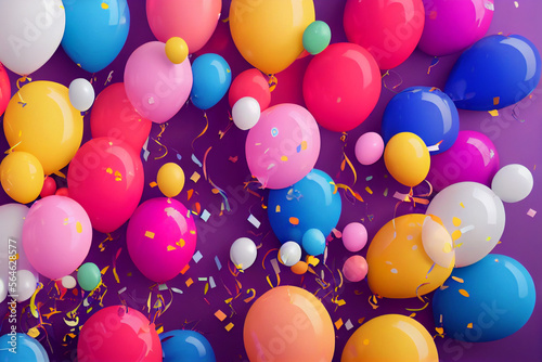 A computer-generated render of a cluster of colorful balloons