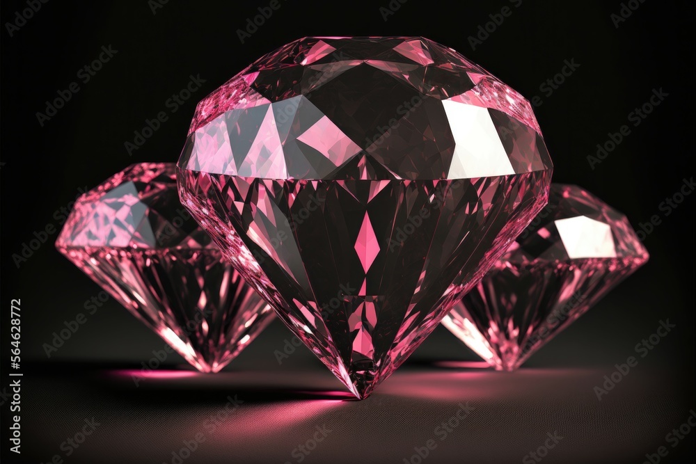 Pink diamond on black background. Jewelry made with gemstones for banner, designer, jewelry shop. Generative AI