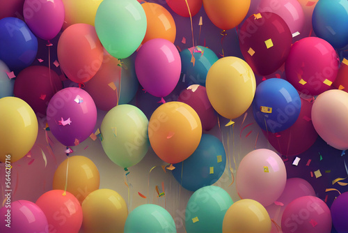 A 3D render of a group of balloons in various shades