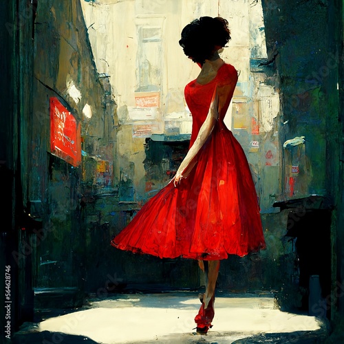 woman in red dress oil paint © Adrian