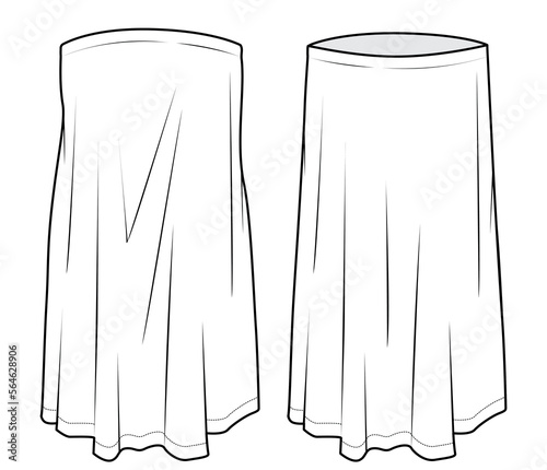 womens strapless top flat sketch vector technical cad drawing template