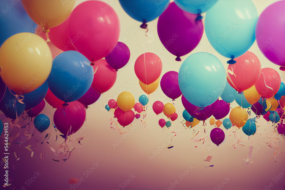 A 3D render of a group of balloons in various patterns and hues A 3D render of a group of balloons in various patterns and hues
