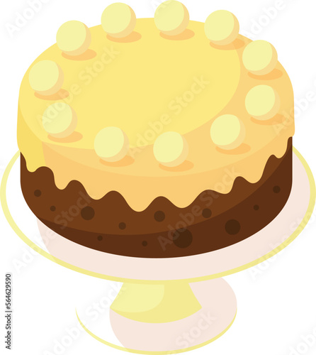 Traditional simnel easter fruit cake with marzipan topping dessert sweet isometric vector icon illustration with colors.