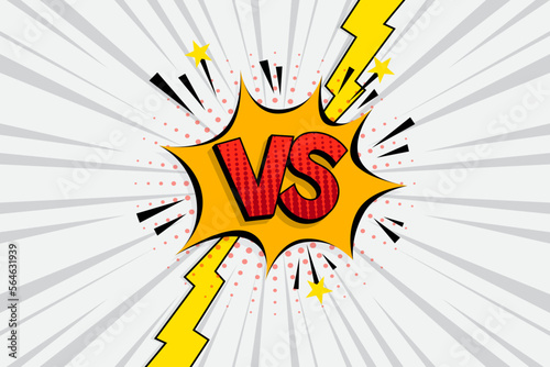 Versus VS letters fight white backgrounds in flat comics style design with halftone, lightning. Vector illustration