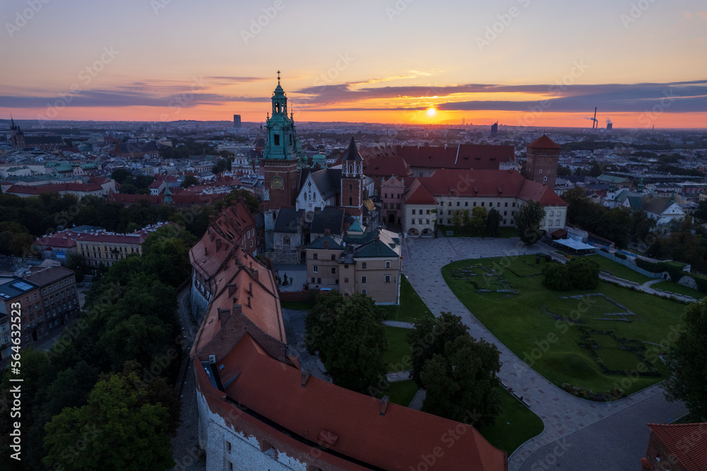 Krakow, Cracow, Lesser Poland Voivodeship. Krakus Mound, Market Square in Krakow, Wawel Castle and other popular buildings and architecture in Krakow.