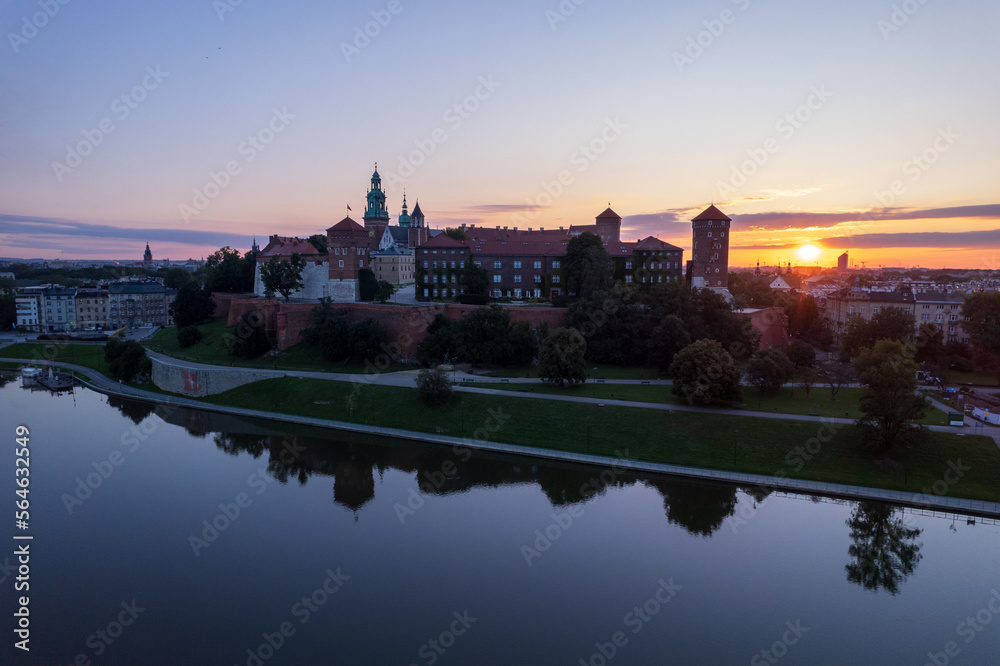 Krakow, Cracow, Lesser Poland Voivodeship. Krakus Mound, Market Square in Krakow, Wawel Castle and other popular buildings and architecture in Krakow.