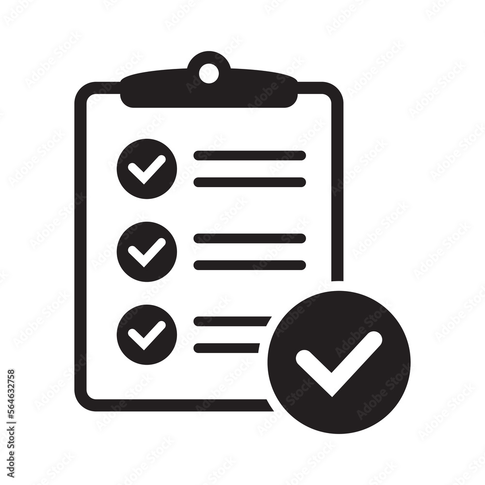 Checklist with mark icon in flat style isolated on background. Checklist sign symbol for web site and app design. Checklist with mark icon in flat style isolated on background. Checklist sign symbol for web site and app design.
