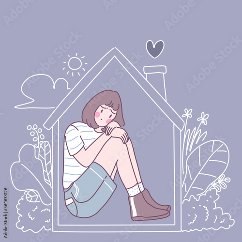 A heartbroken woman sitting in the house embracing him.