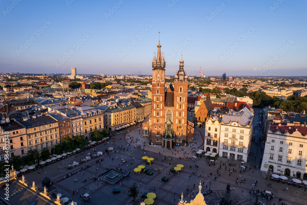 Krakow, Cracow, Lesser Poland Voivodeship. Krakus Mound, Market Square in Krakow, Wawel Castle and other popular buildings and architecture in Krakow.