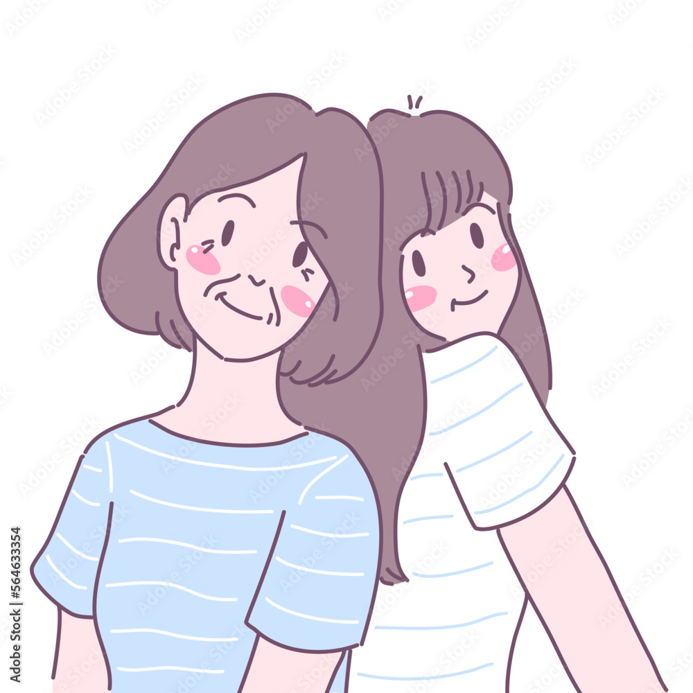 Two young women happily collided with their backs. Two young women happily collided with their backs.