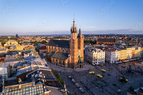 Krakow, Cracow, Lesser Poland Voivodeship. Krakus Mound, Market Square in Krakow, Wawel Castle and other popular buildings and architecture in Krakow.